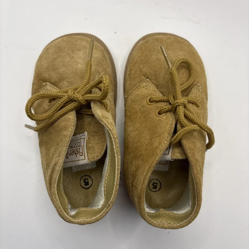 Vtg Fisher-Price Infant Toddler Tan Lace Up Chukka Suede Boots Booties Size 5